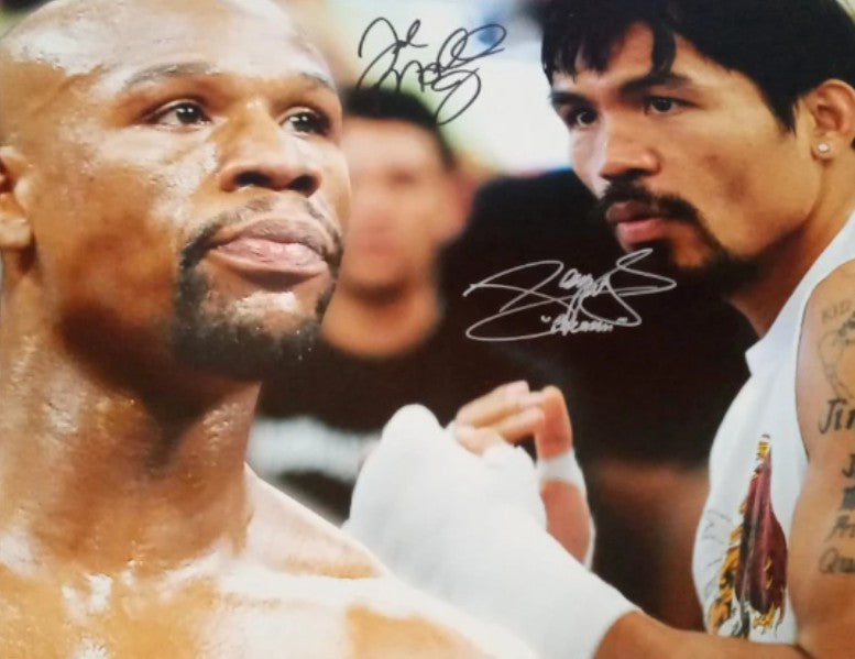 Floyd Money Mayweather and Manny Pacquiao 16 x 20 photo signed with proof