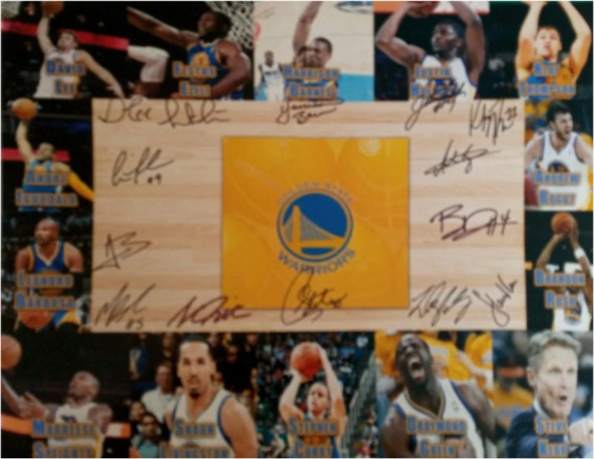 Golden State Warriors Steph Curry Draymond Green Klay Thompson team signed 16 x 20 photo