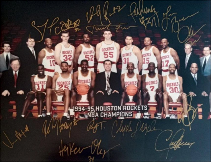 Houston Rockets 1994 & 1995 NBA Champions Autographed Red Jersey -  Olajuwon, Drexler & More