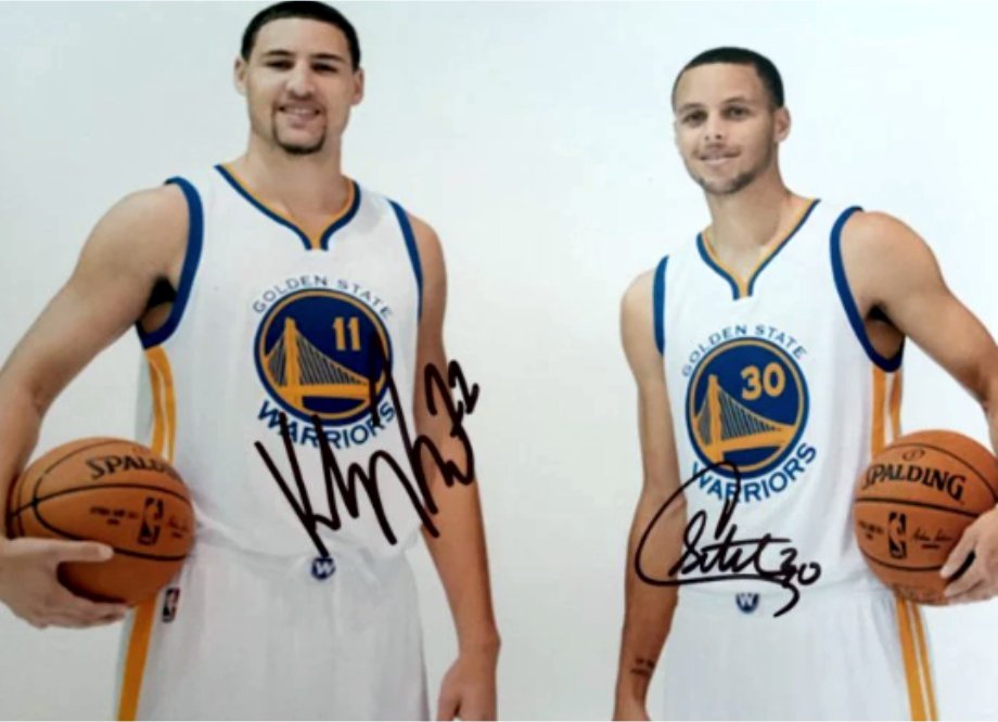 Golden State Warriors Stephen Curry and Klay Thompson 8 x 10 signed photo with proof