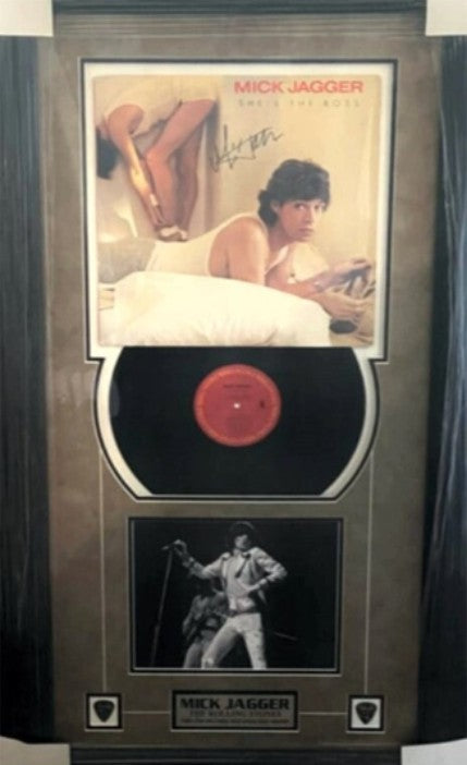 Mick Jagger "She's The Boss" LP signed and framed with proof
