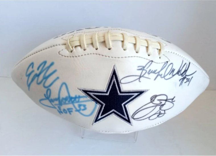 Ezekiel Elliott, Tony Dorsett, Herschel Walker and Emmitt Smith Dallas Cowboys football signed with proof