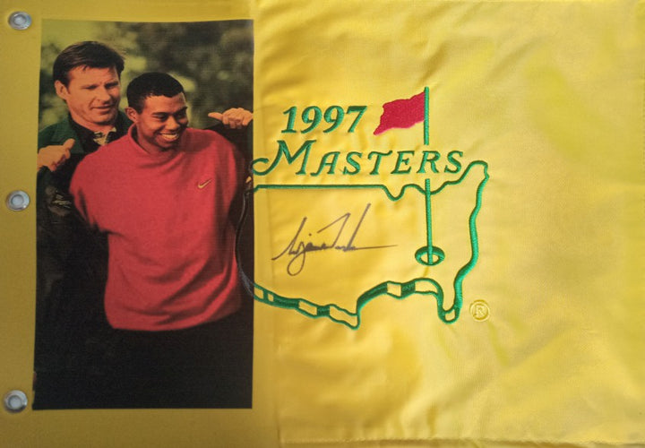 Tiger Woods 1997 Masters flag signed with proof - Awesome Artifacts 