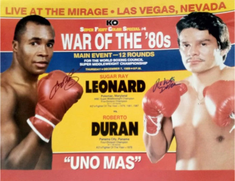 Sugar Ray Leonard and Roberto Duran 16 x 20 photo signed with proof