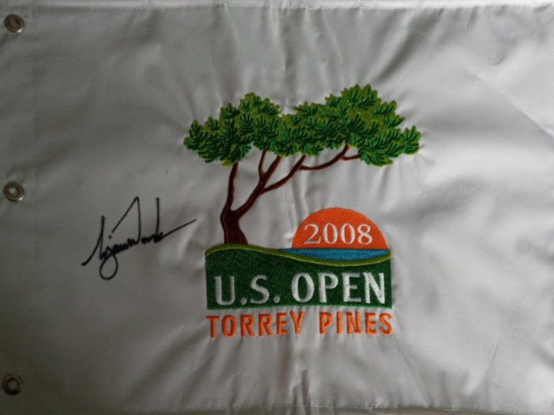 Tiger Woods 2008 US Open embroidered flag signed with proof - Awesome Artifacts 