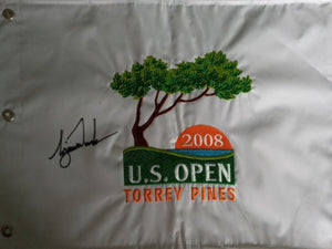 Tiger Woods 2008 US Open embroidered flag signed with proof