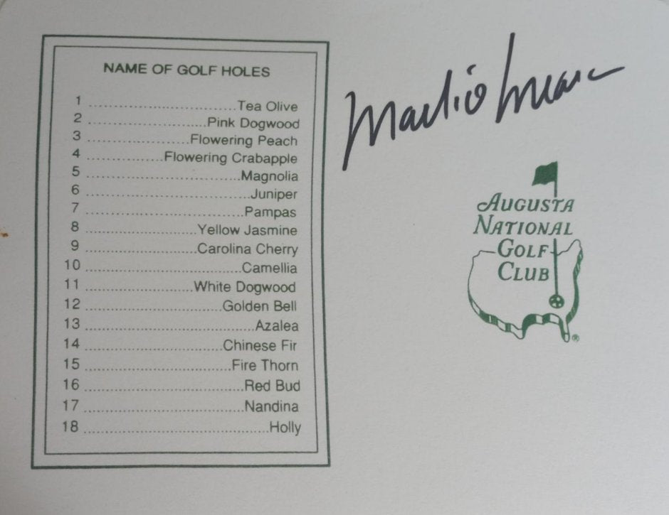 Mark O'Meara Masters Golf scorecard signed with proof