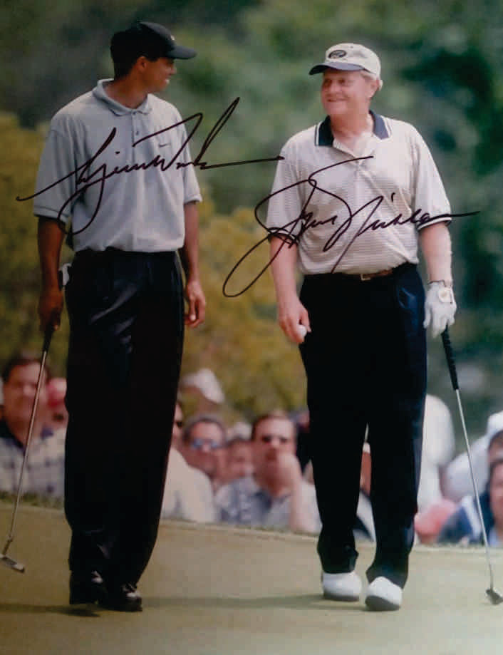 Jack Nicklaus and Tiger Woods 8 x 10 photo signed with proof