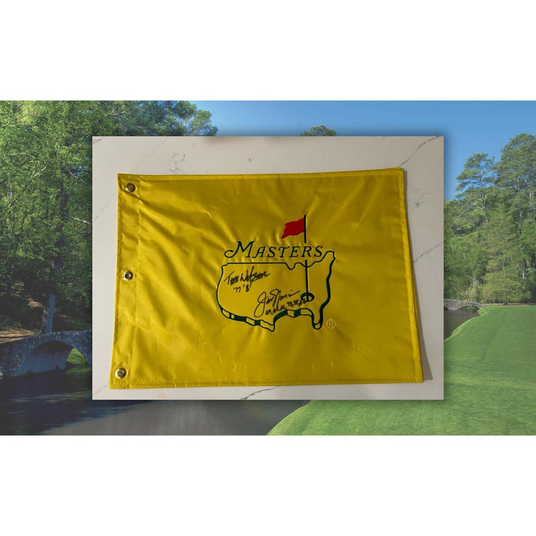 Jack Nicklaus and Tom Watson Masters pin flag signed with proof