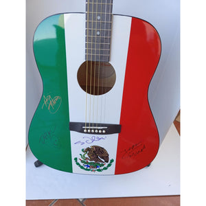 Maná. Fher Olivera Alex Gonzalez Sergio Vallin Juan Calleros Mexican flag full size guitar signed framed including shipping