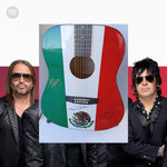 Load image into Gallery viewer, Maná. Fher Olivera Alex Gonzalez Sergio Vallin Juan Calleros Mexican flag full size guitar signed framed including shipping
