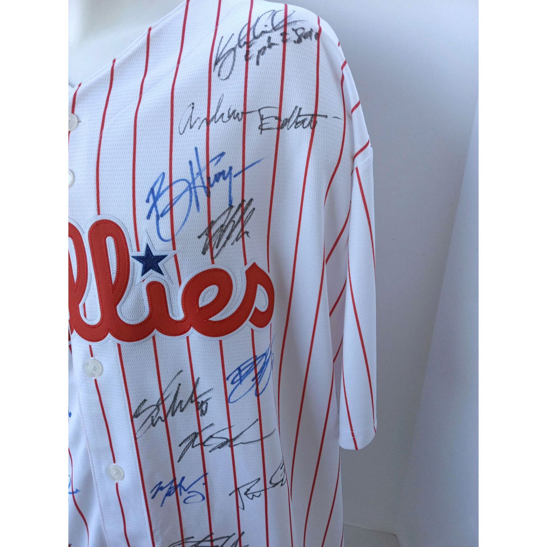 Bryce Harper, Kyle Schwarber, Aaron Nola, 2022 Philadelphia Phillies team signed jersey with proof