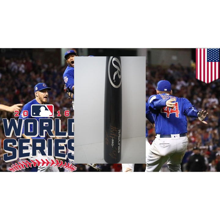 Chicago Cubs Anthony Rizzo Addison Russell Kris Bryant big stick bat signed