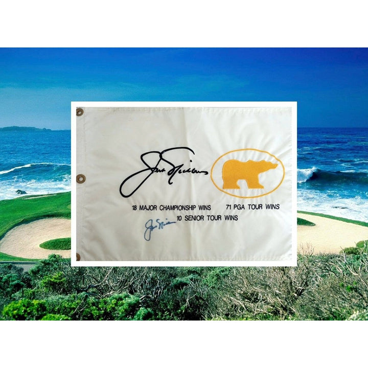 Jack Nicklaus with the embroidered golf flag sign with proof