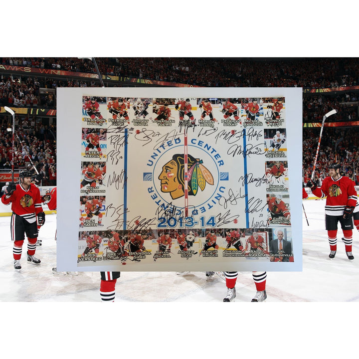 2012-13 Chicago Blackhawks Patrick Sharp Johnathan Toews Duncan Keith Corey Crawford team signed 16 x 20 photo