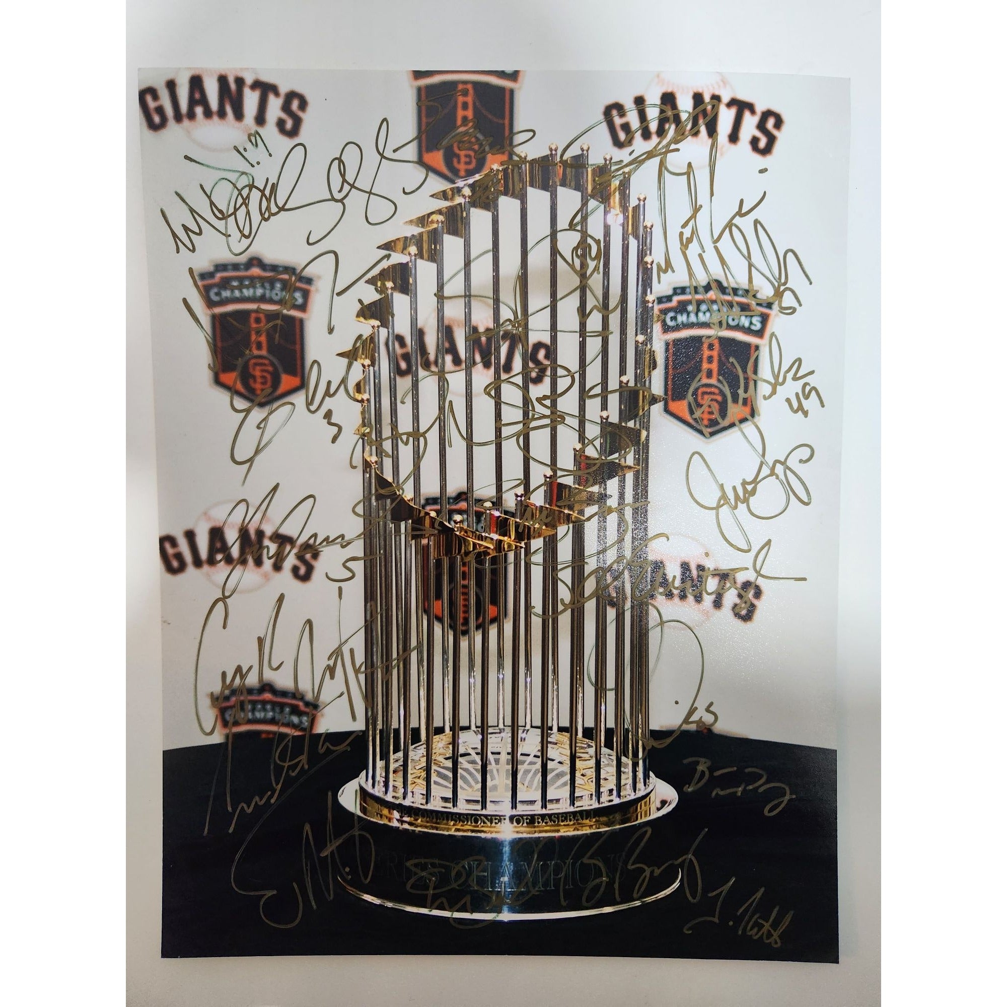 Buster Posey Bruce Bochy Tim Lincecum 2010 San Francisco Giants team signed 11x14 photo