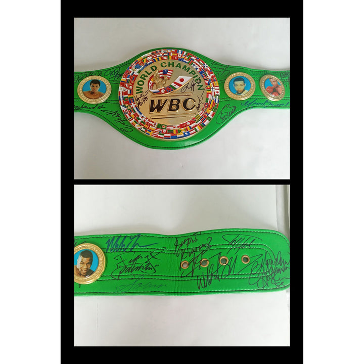 Muhammad Ali, Floyd Mayweather Jr., Marvin Hagler 25 boxing Legend signed belt with proof - Awesome Artifacts 