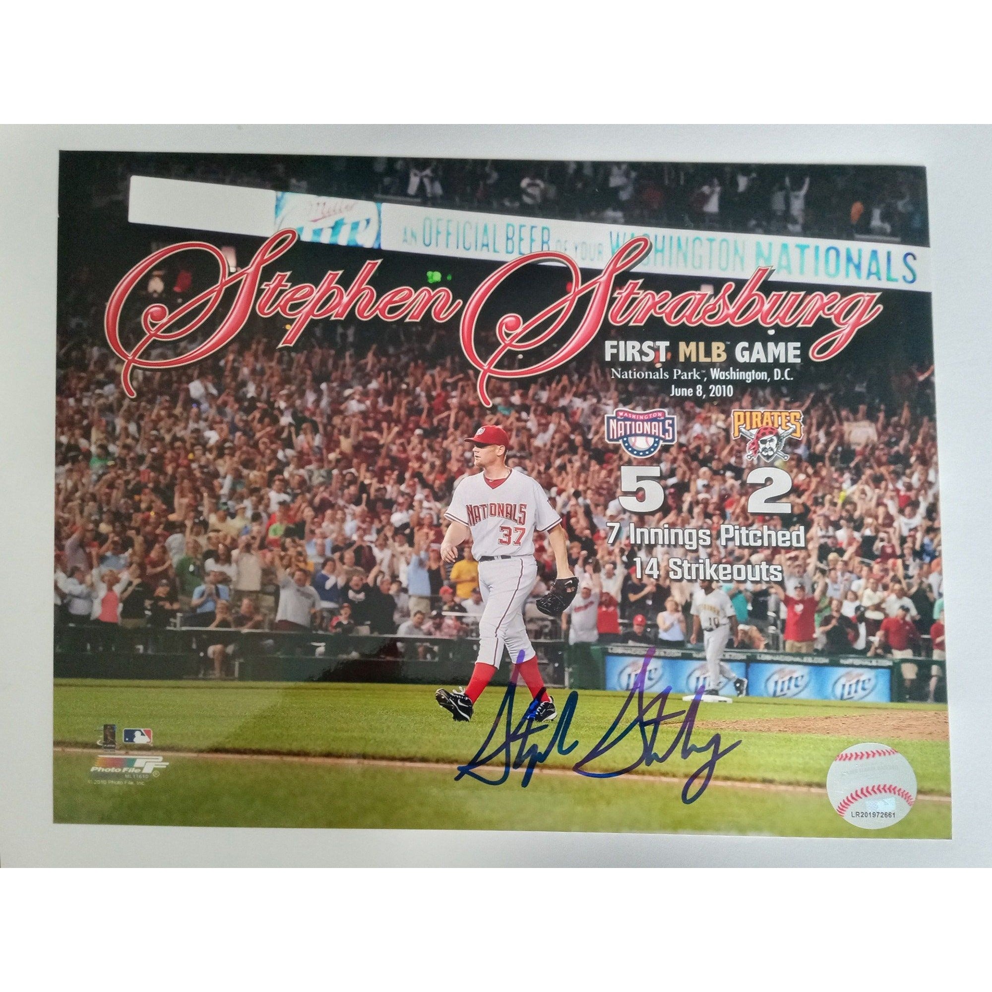 Stephen Strasburg 8 x 10 signed photo with proof