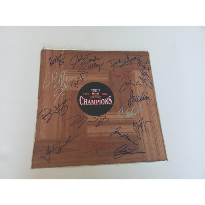 Chicago Bulls NBA champs team signed Michael Jordan Dennis Rodman Scottie Pippen 12 by 12 floor board