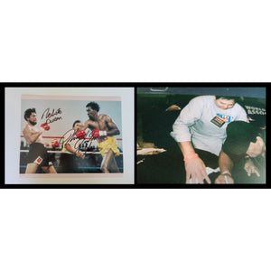 Roberto Duran and Tommy Hitman Hearns 8 x 10 photo sign with proof
