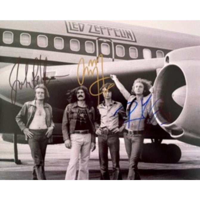 Led Zeppelin Jimmy Page Robert Plant and John Paul Jones 8 x 10 signed photo with proof