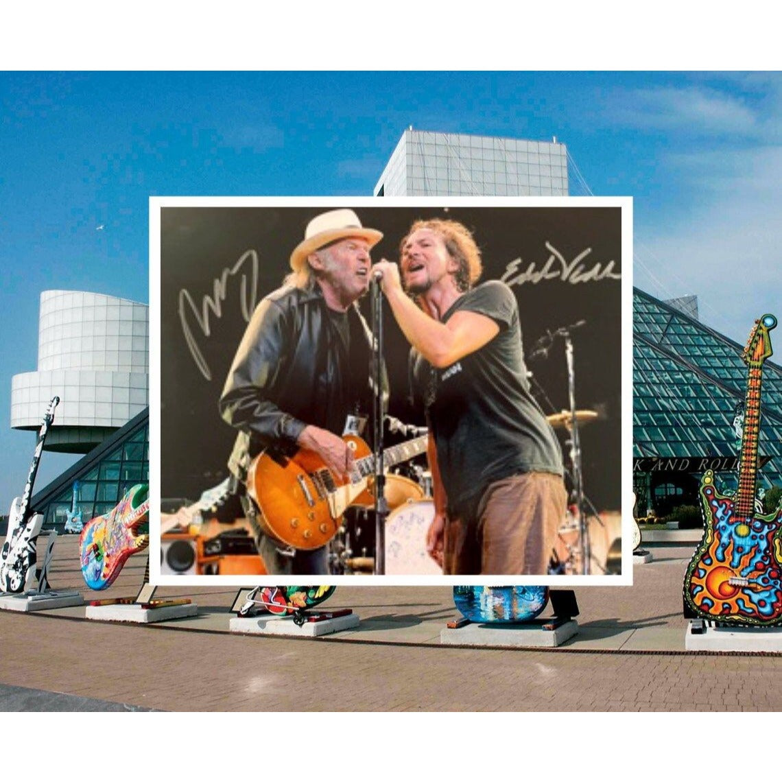 Eddie Vedder and Neil Young 8 x 10 signed photo with proof