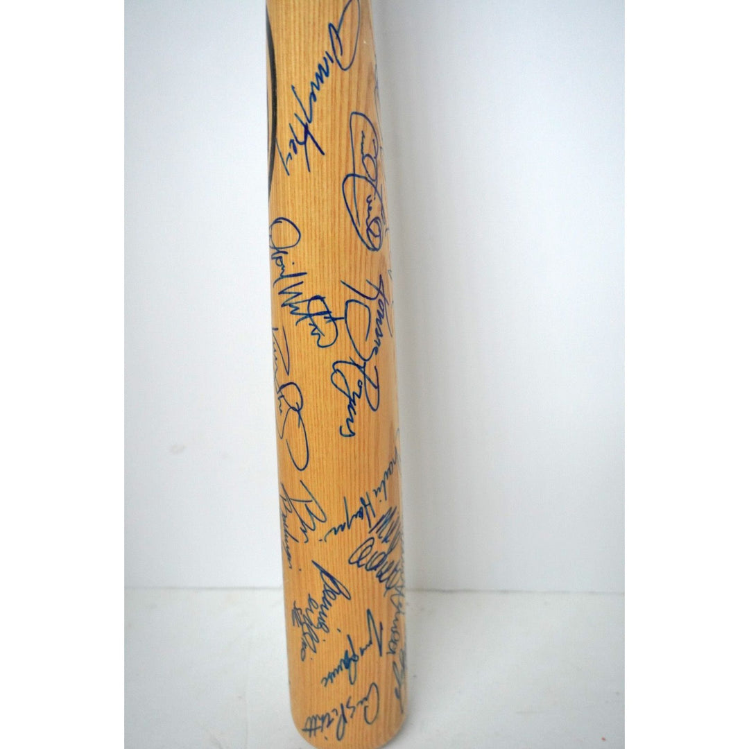 New York Yankees World Champions team signed bat signed with proof - Awesome Artifacts 