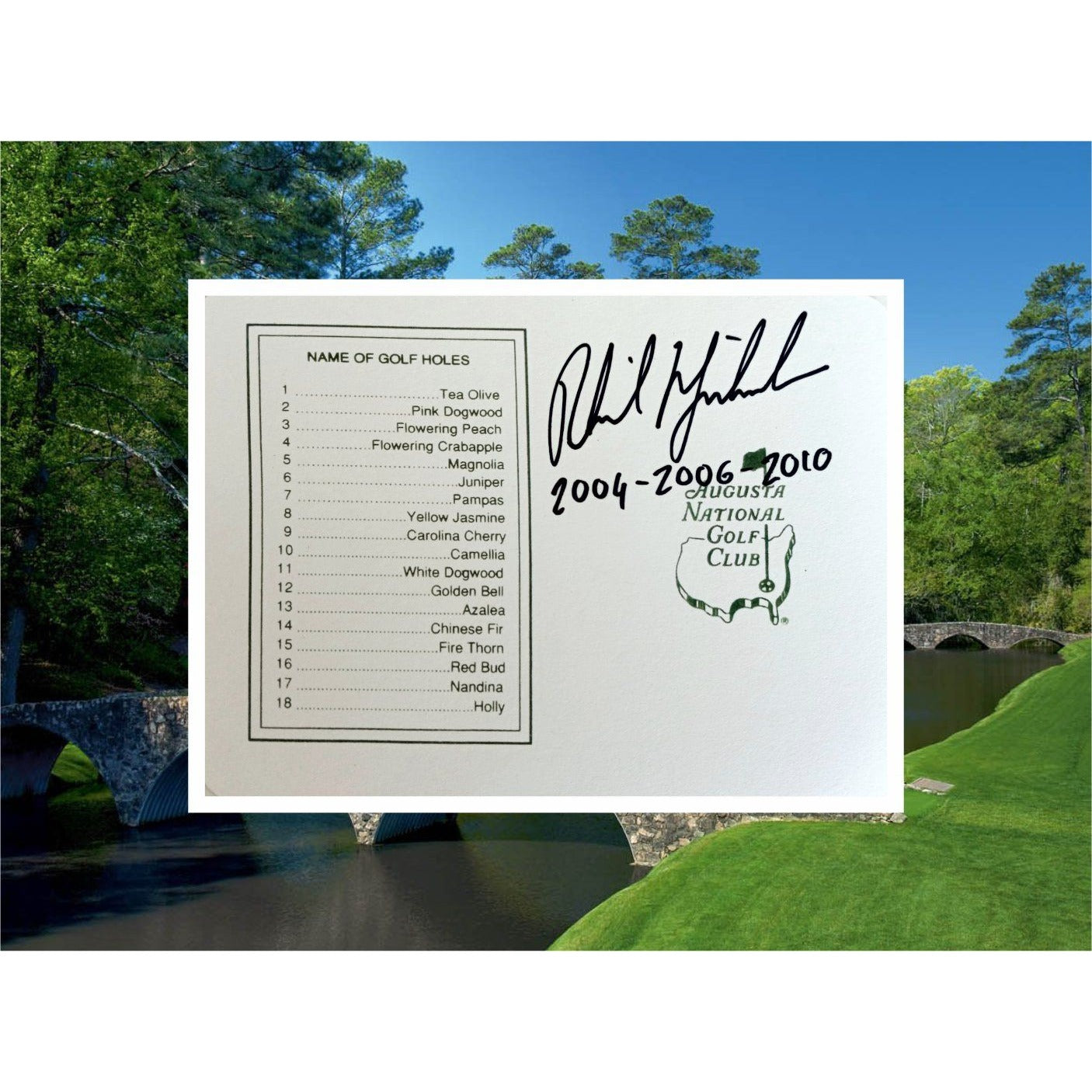 Phil Mickelson Masters signed scorecard with proof