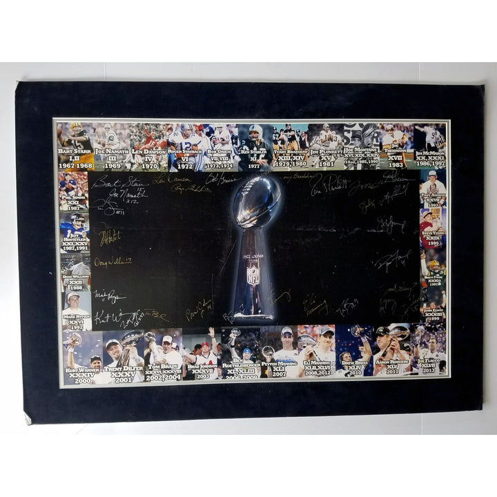 Super Bowl NFL Bart Starr, Joe Namath, Len Dawson 29 Super Bowl winning quarterbacks signed poster with proof