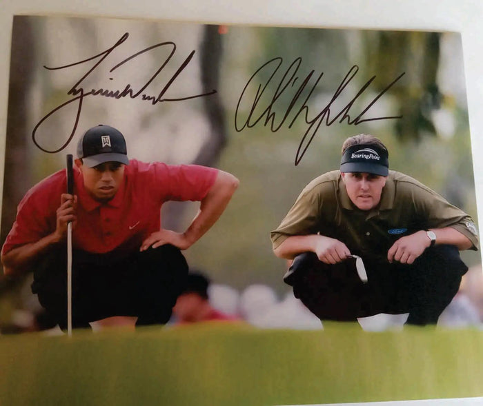 Tiger Woods and Phil Mickelson 8 x 10 photo side with proof