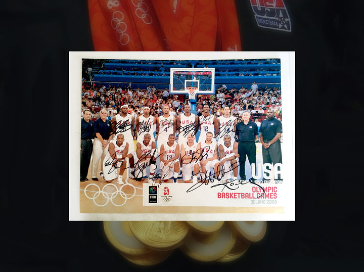 Kobe Bryant, LeBron James, 2008 USA Gold Medal winning basketball team signed 16 by 20 photo - Awesome Artifacts 