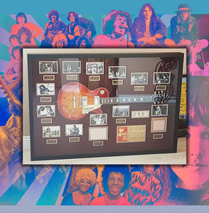 Janis Joplin, Jimi Hendrix, The Who signed Les Paul framed guitar signed with proof