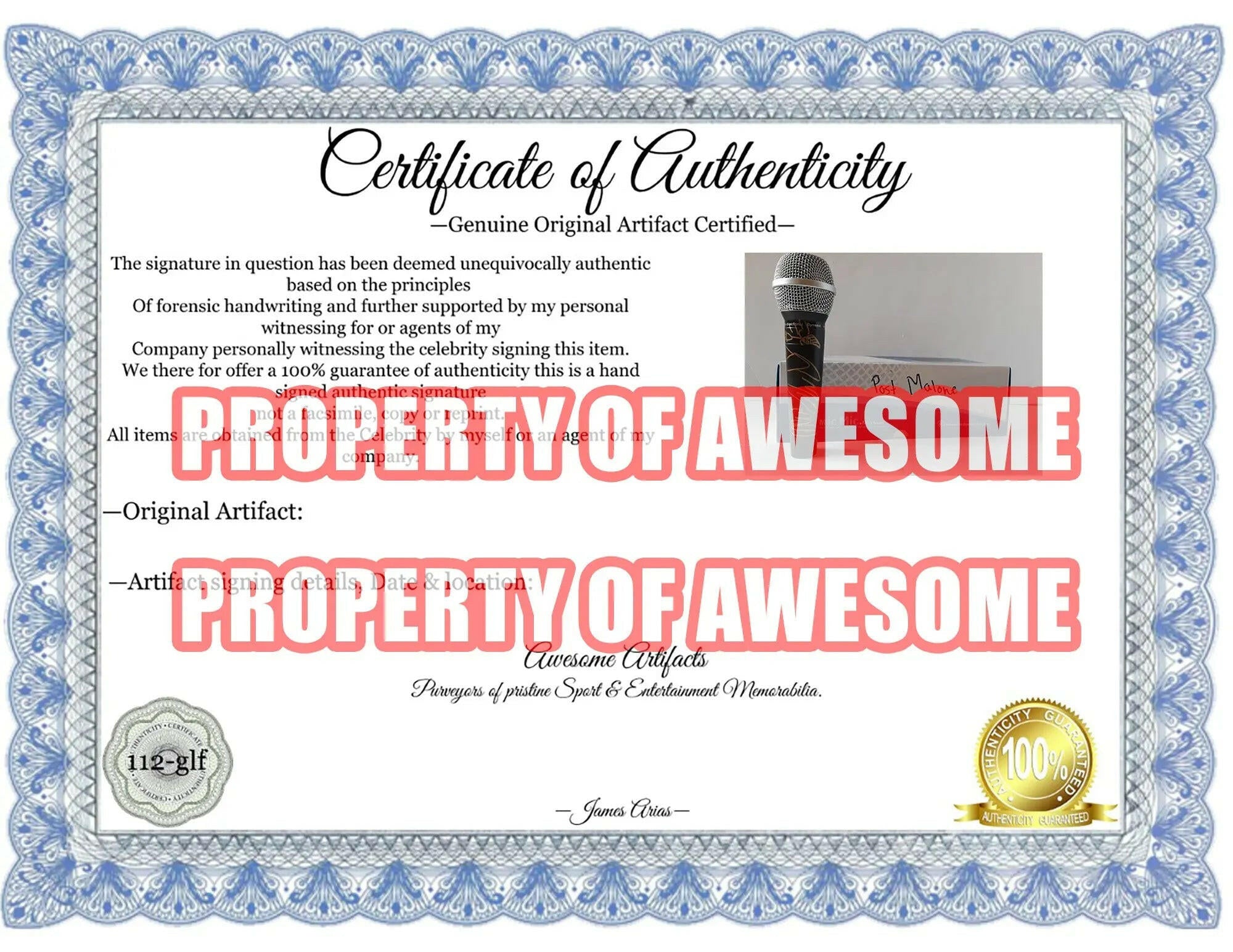 Post Malone-Austin Richard Post signed microphone with proof