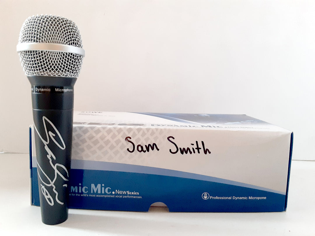 Sam Smith microphone signed with proof - Awesome Artifacts 