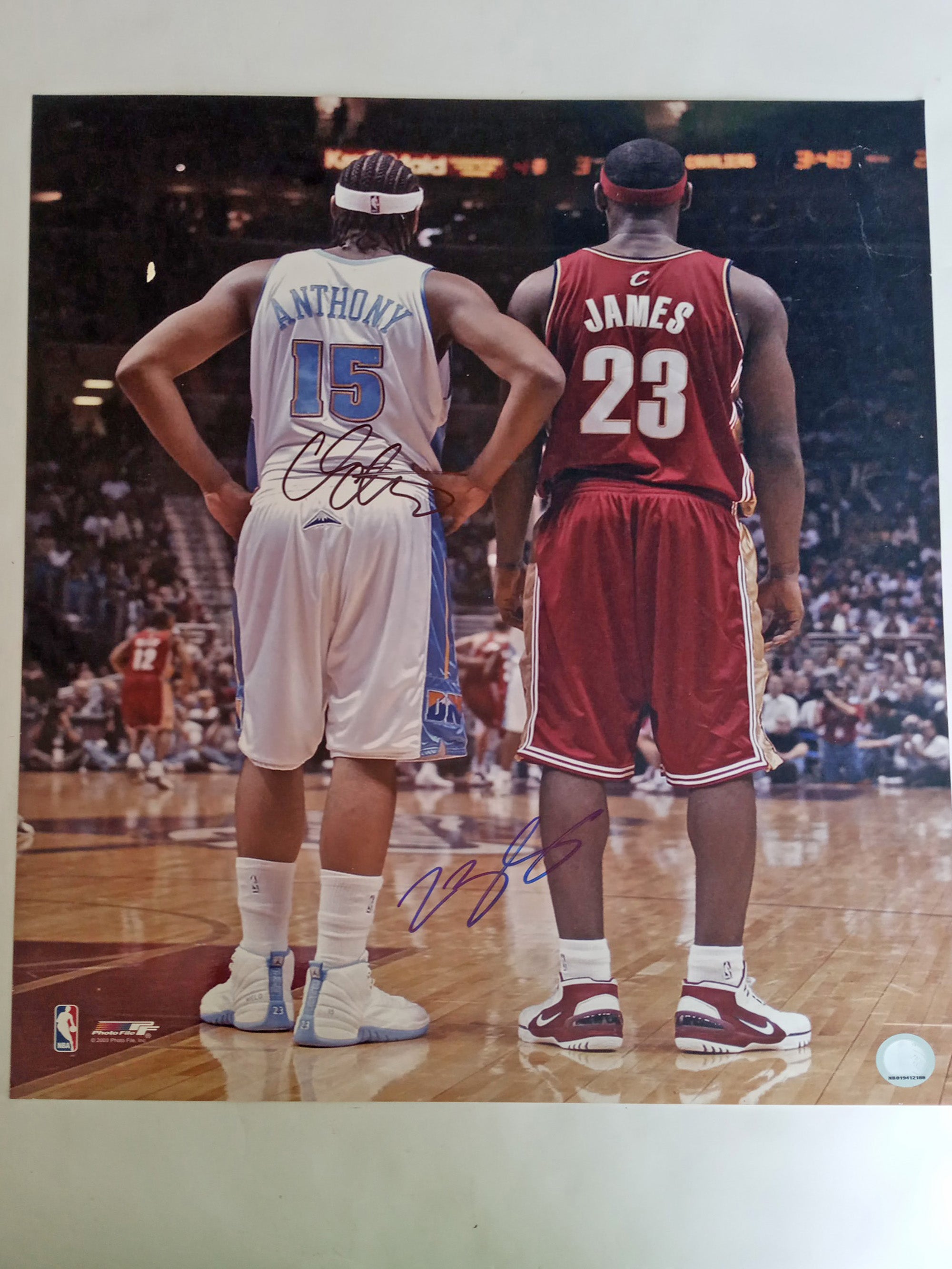 Carmelo Anthony and LeBron James 16 x 20 photo signed with proof