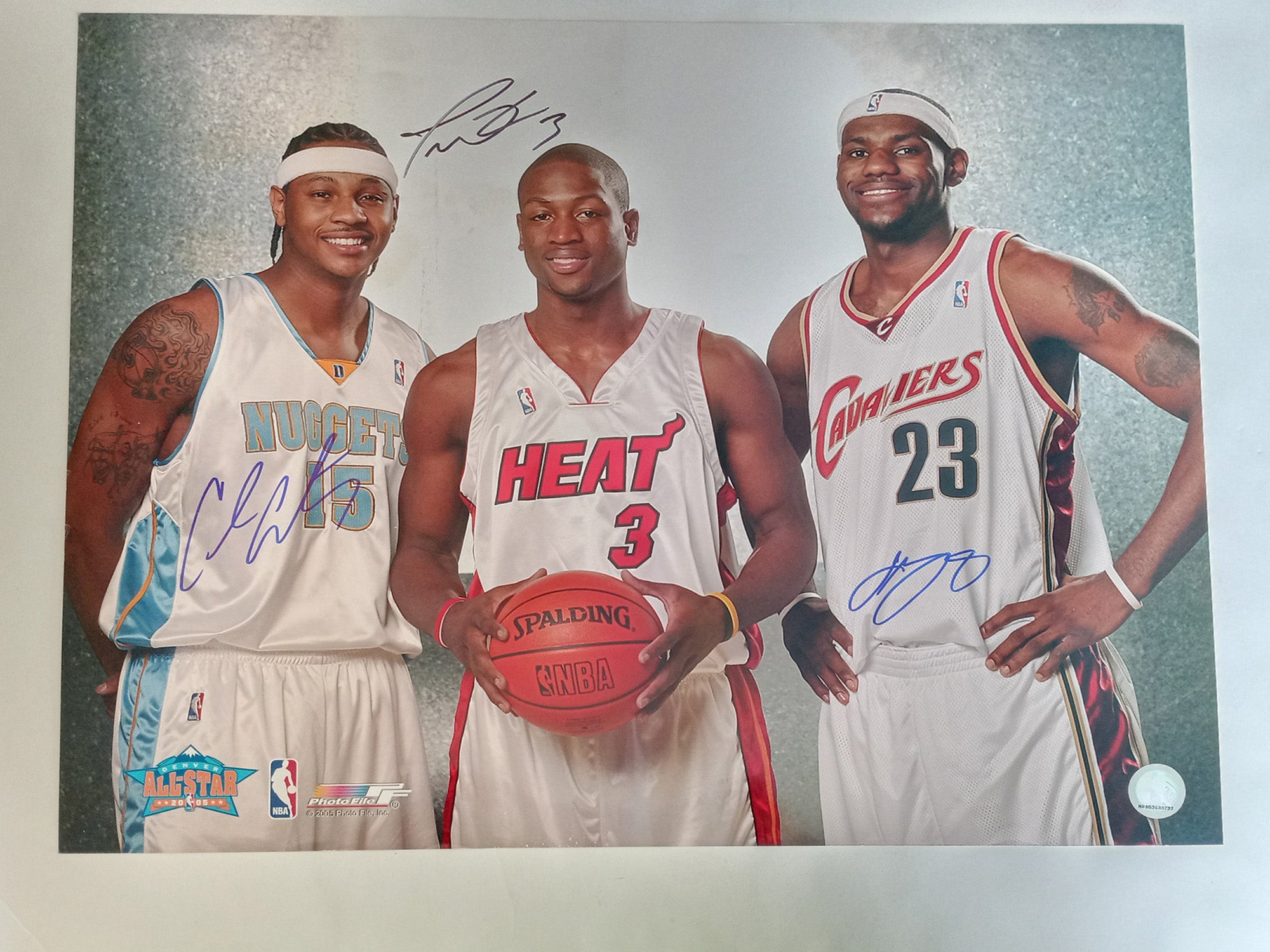 LeBron James, Carmelo Anthony and Dwyane Wade 16x20 photo signed with proof