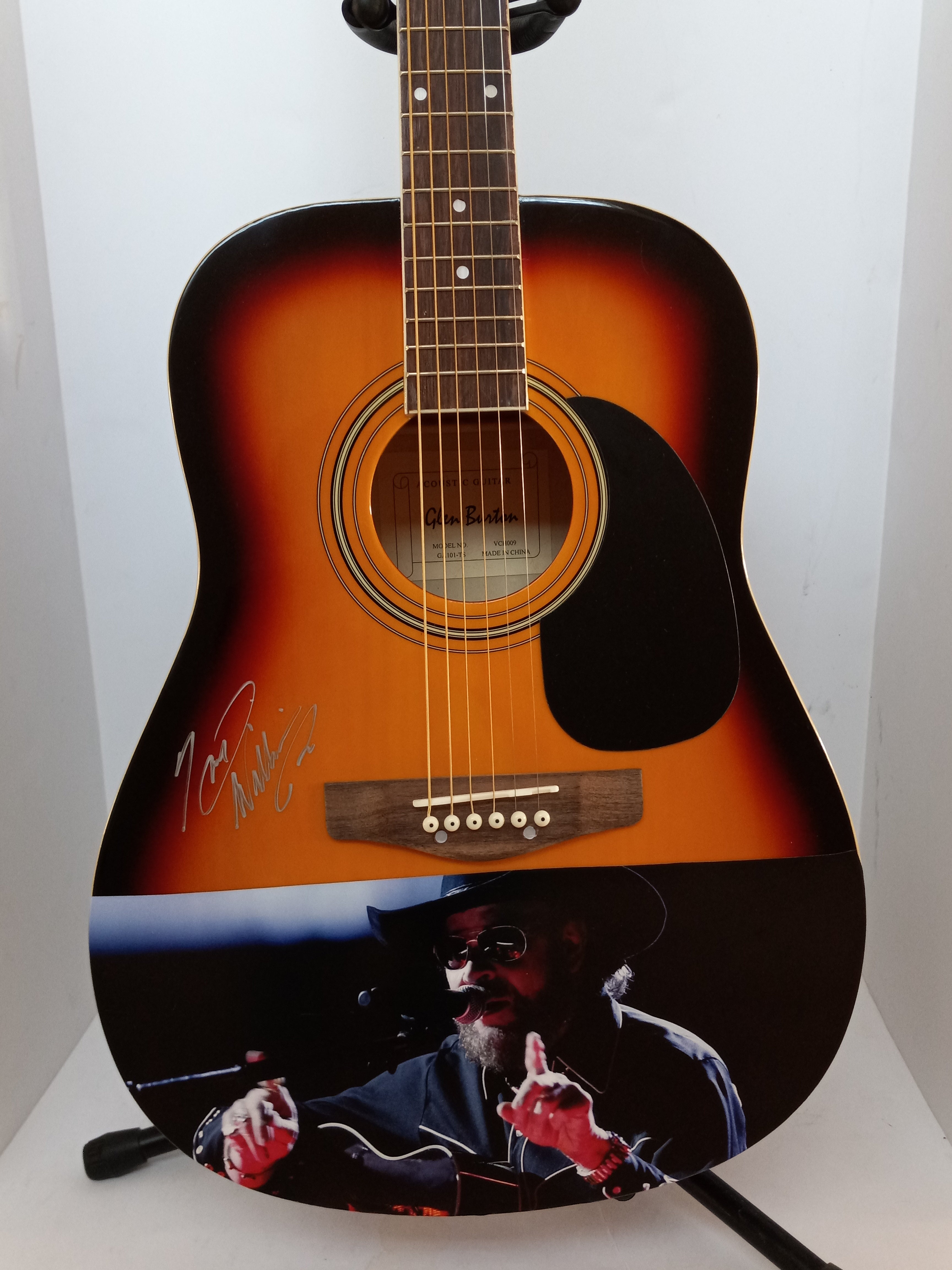 Hank Williams Jr acoustic one of a kind guitar signed with proof