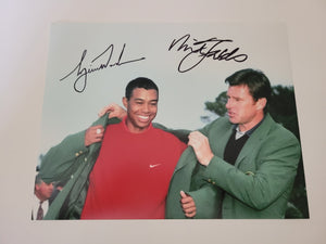 Tiger Woods and Nick Faldo 1997 Masters champion signed 8 x 10 photo with proof