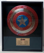 Load image into Gallery viewer, Avengers-Captain America metal shield Chris Evans, Scarlett Johansson, Robert Downey Jr. 20 plus signatures signed and framed with proof
