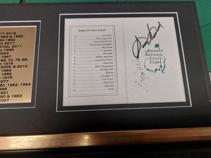 Masters Champions green jacket 40 in all Tiger Woods, Jack Nicklaus, Arnold Palmer, Sam Snead, Byron Nelson signed with proof and museum quality frame 43x43 with proof