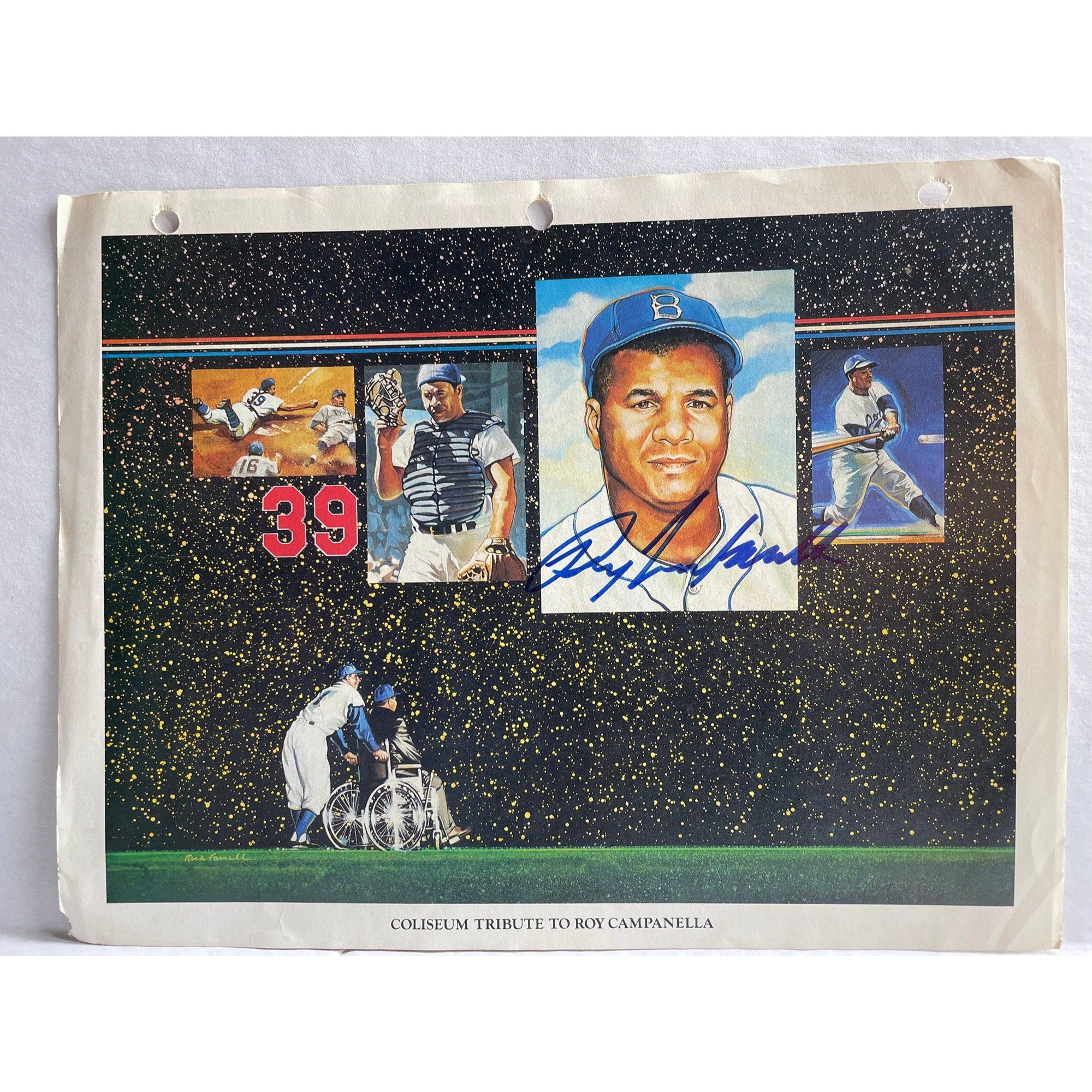 Roy Campanella Brooklyn Dodgers signed Union 76 8.5 by 11 photo signed with proof