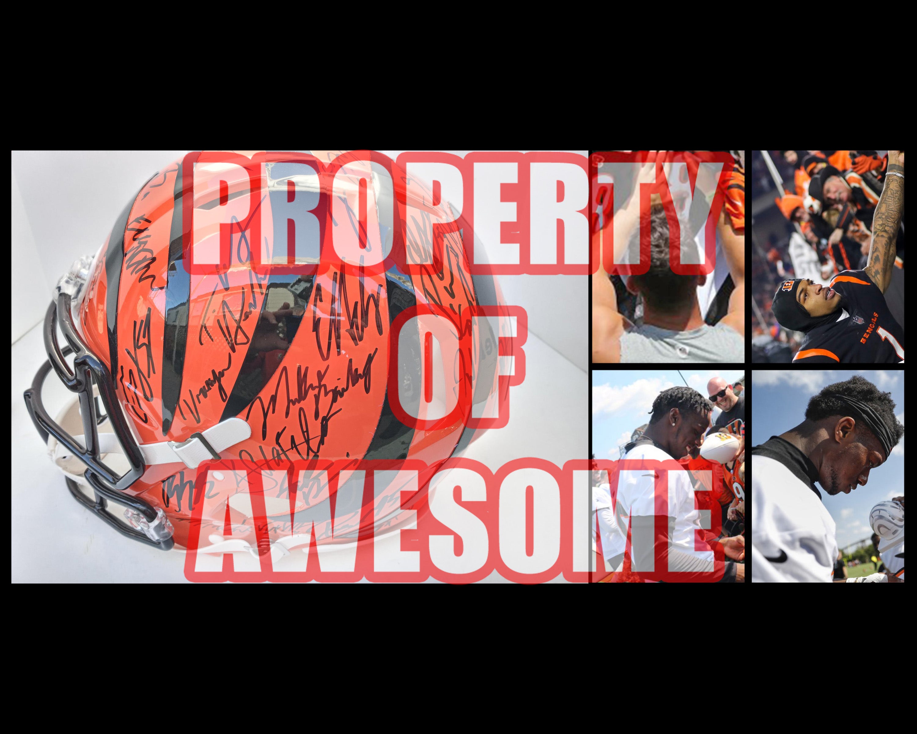 Joe Burrow, Jamarr Chase, Cincinnati Bengals 2021-22 Speed Pro model helmet team signed with proof