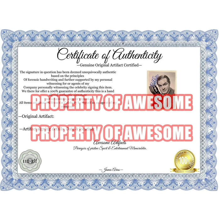 Certificate of Authenticity for Bob Hope 5 x 7 photo signed with proof