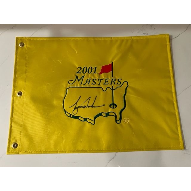 Tiger Woods 2001 Masters champion Masters Golf pin flag signed with proof