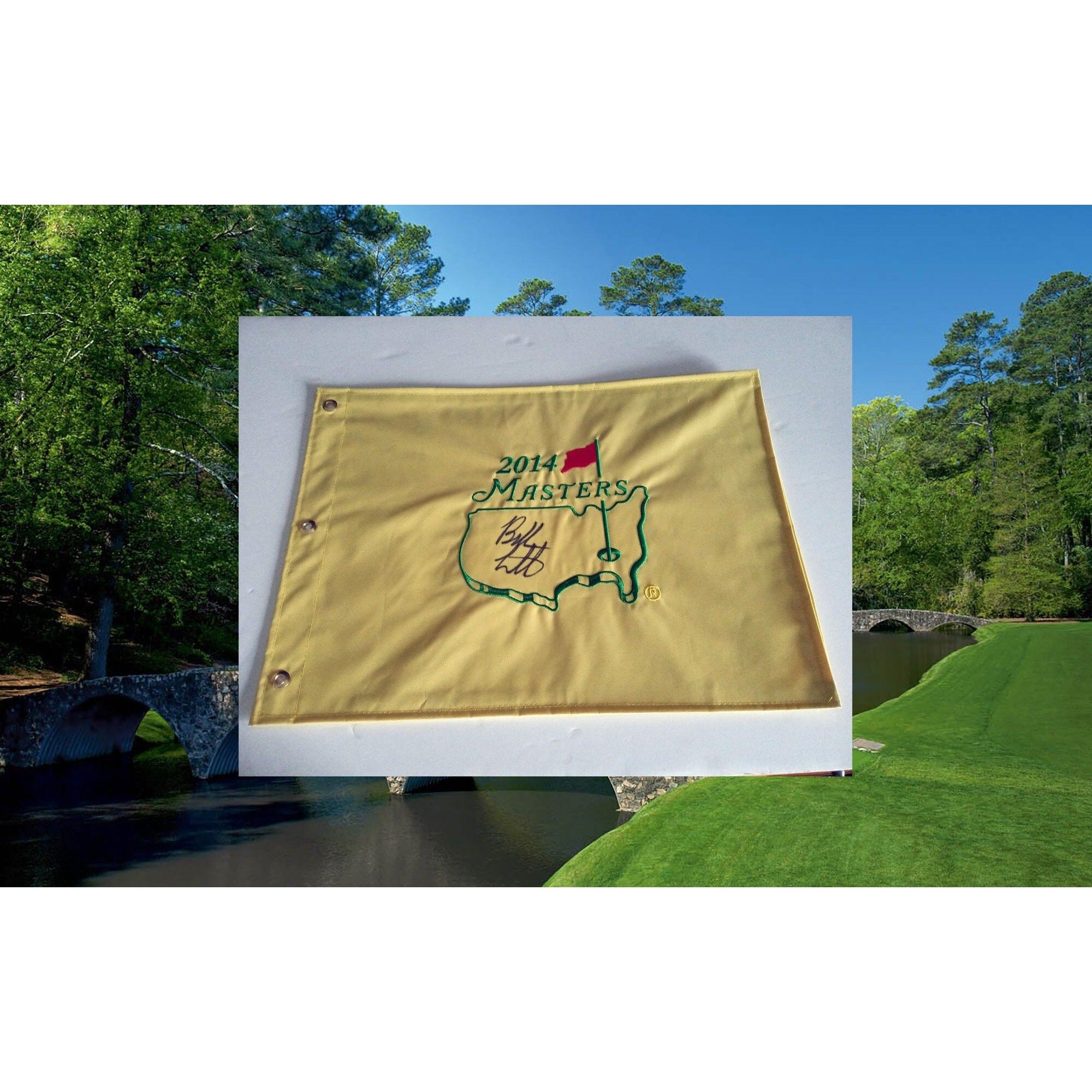Bubba Watson 2014 Masters flag signed with proof