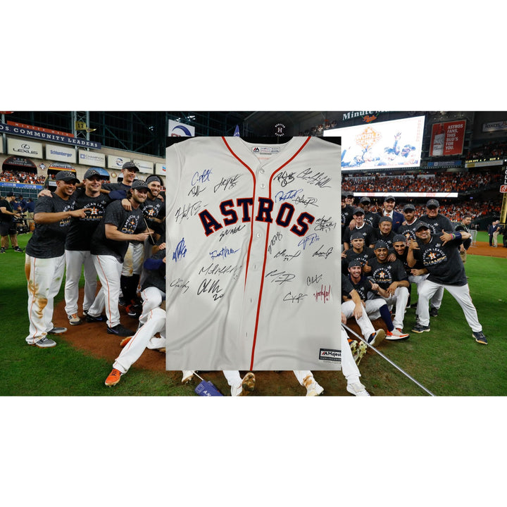 Houston Astros Framber Valdez Justin Verlander, Alex Bregman, Yordan Alvarez, Jose Altuve, 2022 World champs game model jersey signed