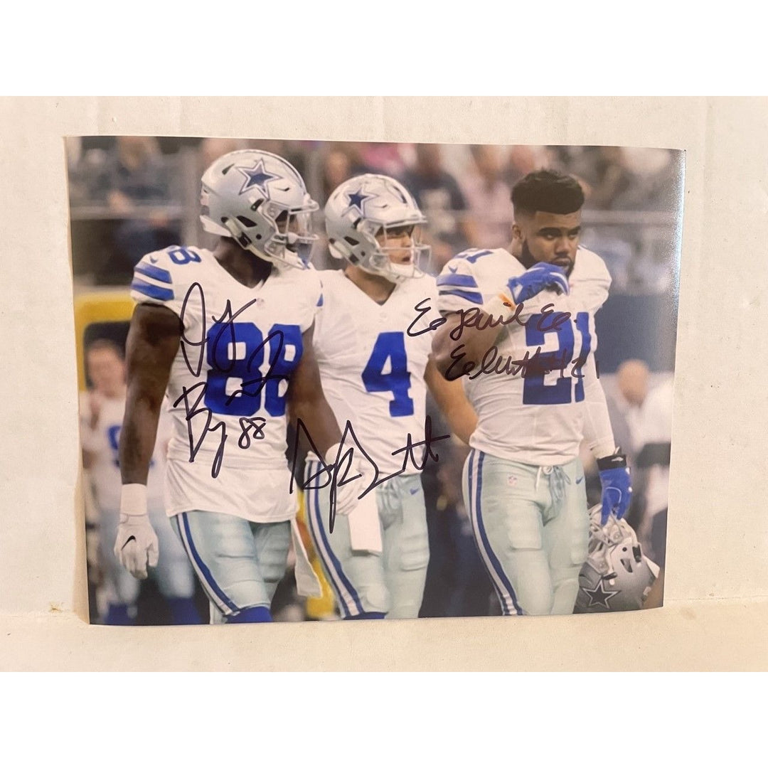 Dallas Cowboys Dak Prescott Ezekiel Elliott Dez Bryant 8x10 photo signed