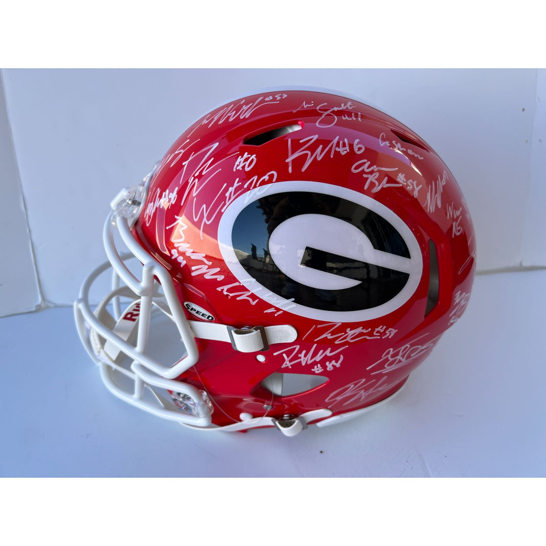 Georgia Bulldogs Stetson Bennett Kirby Smart 2022 NCAA national champions speed Riddell authentic helmet signed with proof