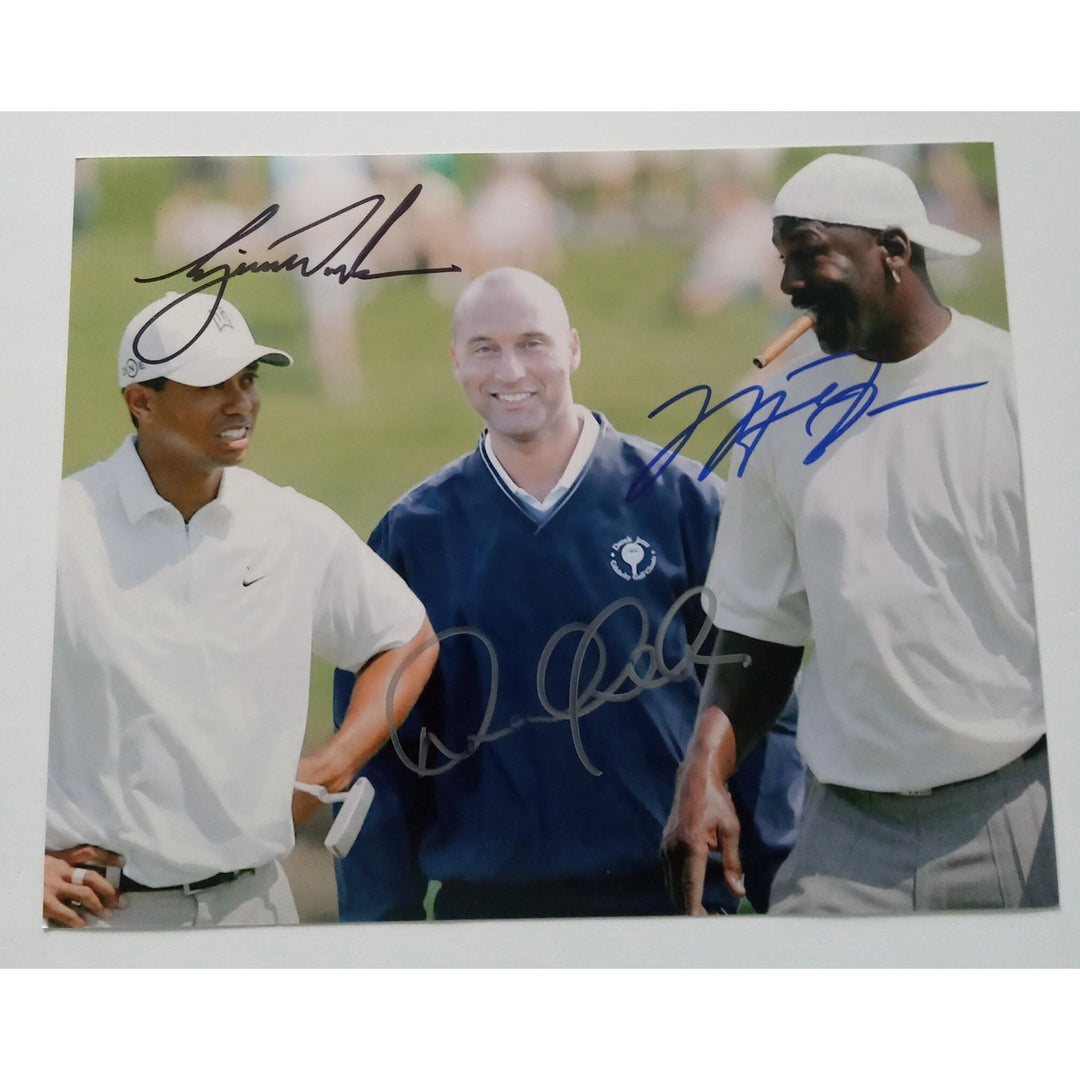 Michael Jordan Derek Jeter and Tiger Woods 8 x 10 signed photo with proof - Awesome Artifacts 