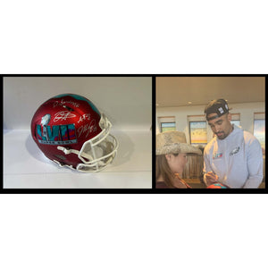Jalen Hurts AJ Brown Davanta Adams Dallas Goedert Super Bowl 57 Speed Replica full size Commemorative helmet signed with proof with case